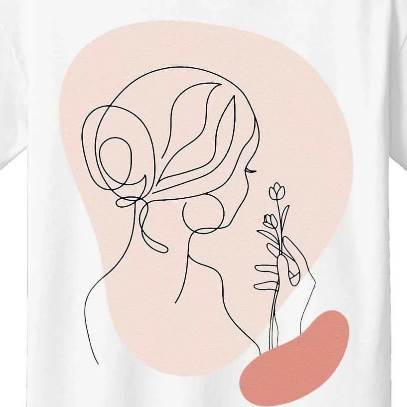 Line Art Abstract Minimalist Of Women Face With Rose Flower Kids T-Shirt