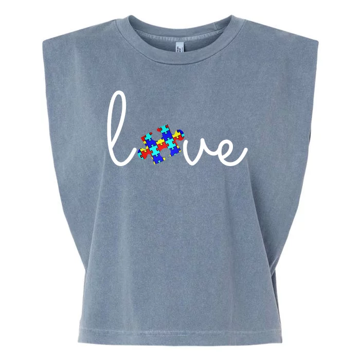 Love Autism Awareness Puzzle Piece Garment-Dyed Women's Muscle Tee