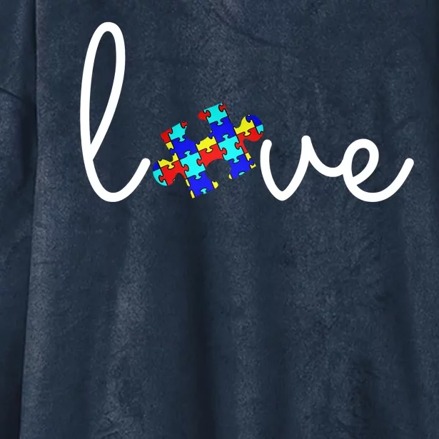 Love Autism Awareness Puzzle Piece Hooded Wearable Blanket