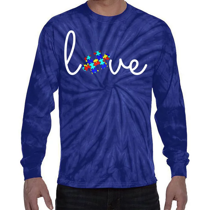 Love Autism Awareness Puzzle Piece Tie-Dye Long Sleeve Shirt