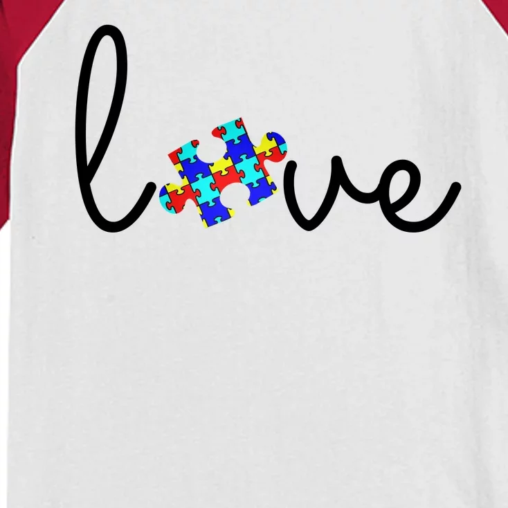 Love Autism Awareness Puzzle Piece Kids Colorblock Raglan Jersey