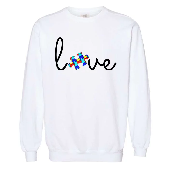 Love Autism Awareness Puzzle Piece Garment-Dyed Sweatshirt