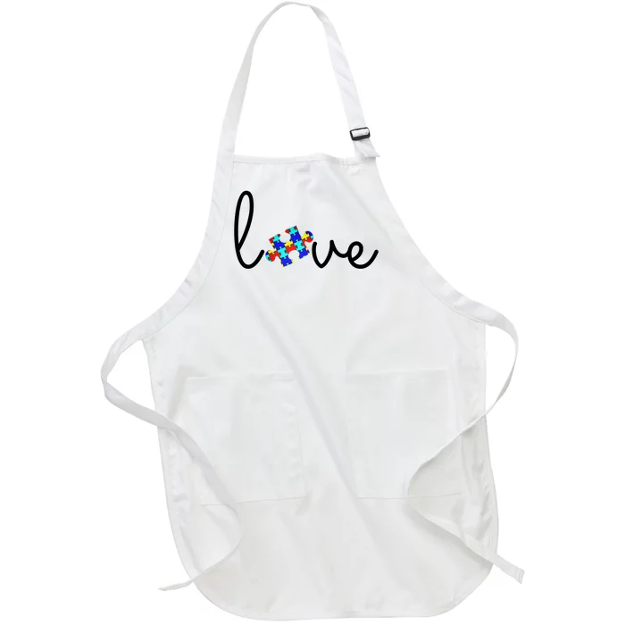 Love Autism Awareness Puzzle Piece Full-Length Apron With Pocket