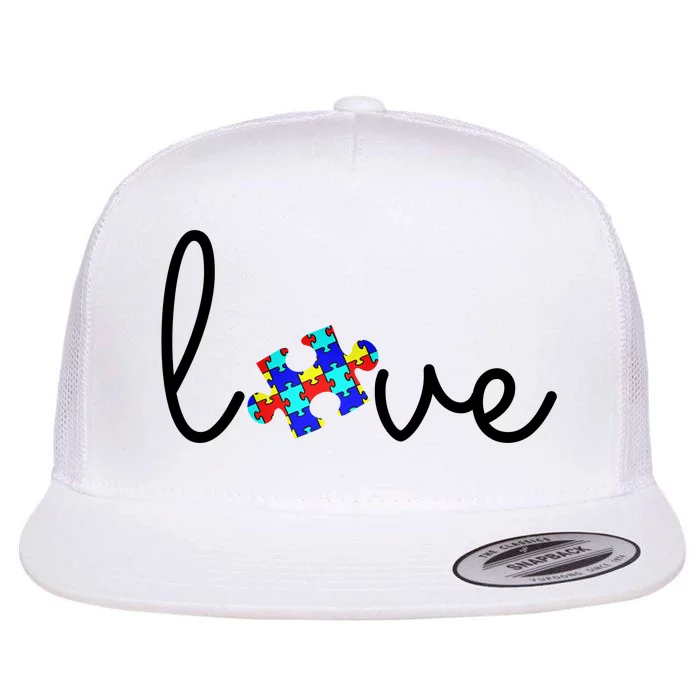 Love Autism Awareness Puzzle Piece Flat Bill Trucker Hat