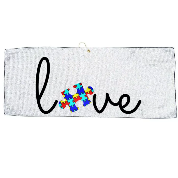 Love Autism Awareness Puzzle Piece Large Microfiber Waffle Golf Towel