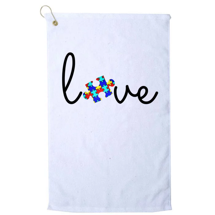 Love Autism Awareness Puzzle Piece Platinum Collection Golf Towel