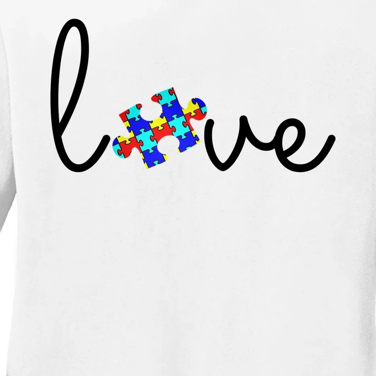 Love Autism Awareness Puzzle Piece Ladies Long Sleeve Shirt