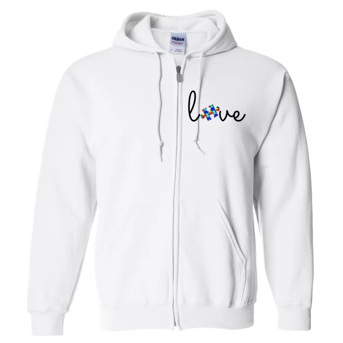 Love Autism Awareness Puzzle Piece Full Zip Hoodie