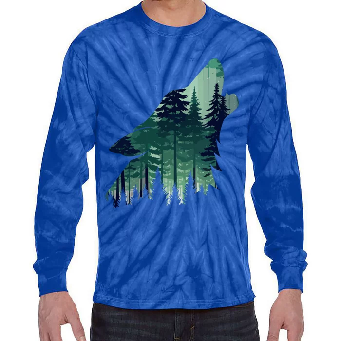 Landscape Animal Art Nature Forest Hiking Howling Wolf Gift Tie-Dye Long Sleeve Shirt