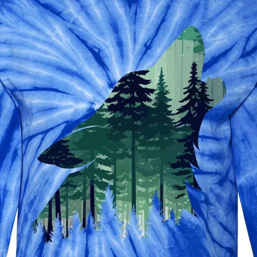 Landscape Animal Art Nature Forest Hiking Howling Wolf Gift Tie-Dye Long Sleeve Shirt