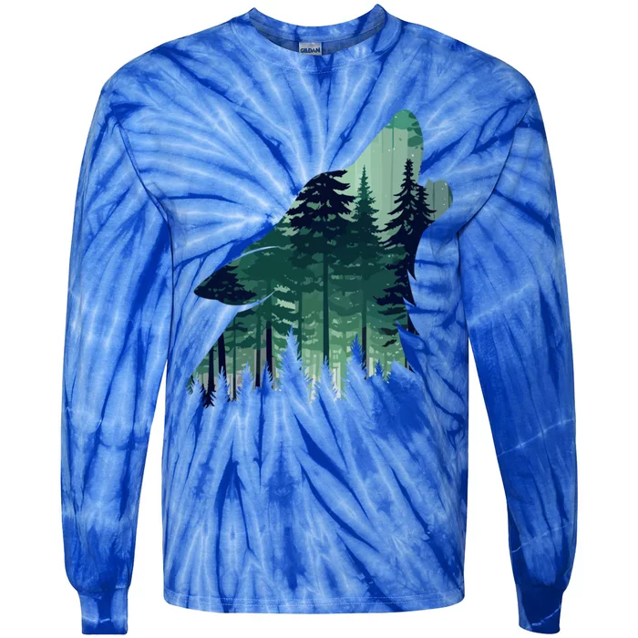 Landscape Animal Art Nature Forest Hiking Howling Wolf Gift Tie-Dye Long Sleeve Shirt