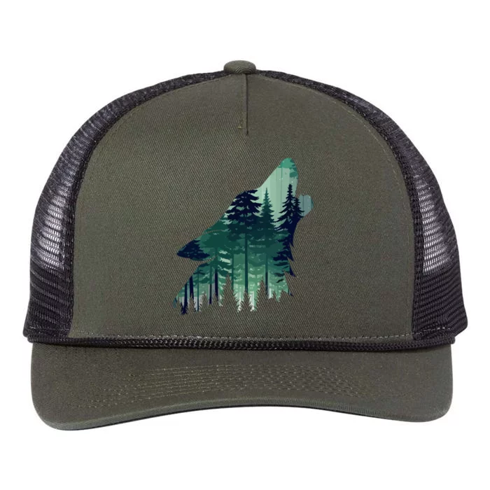 Landscape Animal Art Nature Forest Hiking Howling Wolf Gift Retro Rope Trucker Hat Cap