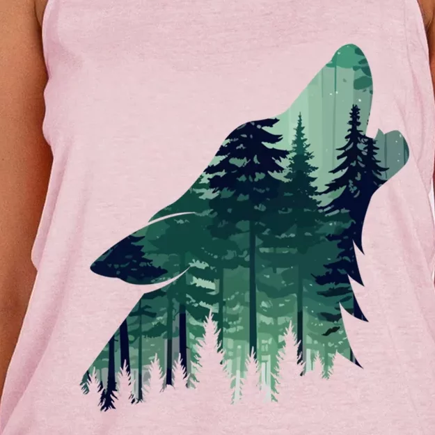 Landscape Animal Art Nature Forest Hiking Howling Wolf Gift Women's Knotted Racerback Tank