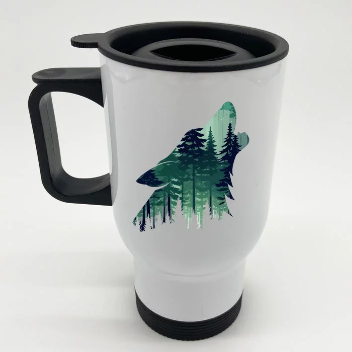 Landscape Animal Art Nature Forest Hiking Howling Wolf Gift Front & Back Stainless Steel Travel Mug