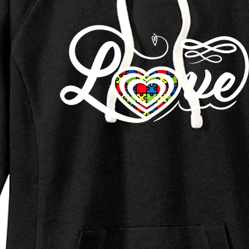 Love Autism Awareness Puzzle Piece Heart Sped Teacher Gift Women's Fleece Hoodie