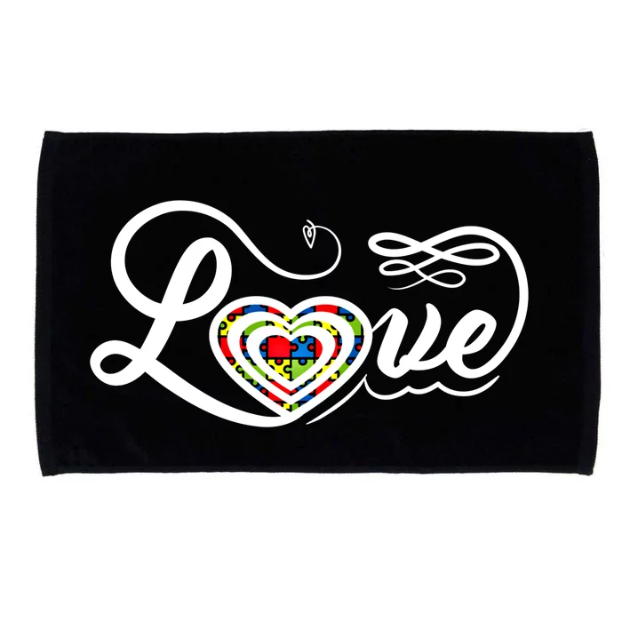 Love Autism Awareness Puzzle Piece Heart Sped Teacher Gift Microfiber Hand Towel