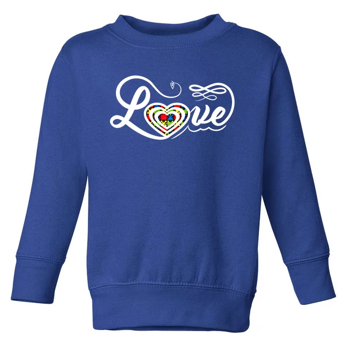 Love Autism Awareness Puzzle Piece Heart Sped Teacher Gift Toddler Sweatshirt