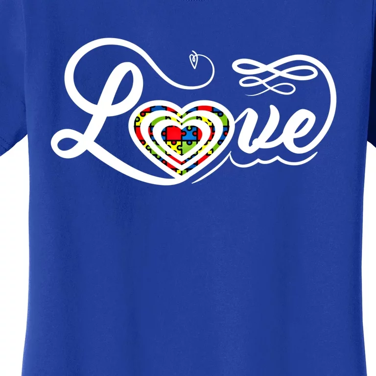 Love Autism Awareness Puzzle Piece Heart Sped Teacher Gift Women's T-Shirt