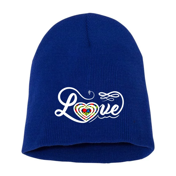 Love Autism Awareness Puzzle Piece Heart Sped Teacher Gift Short Acrylic Beanie