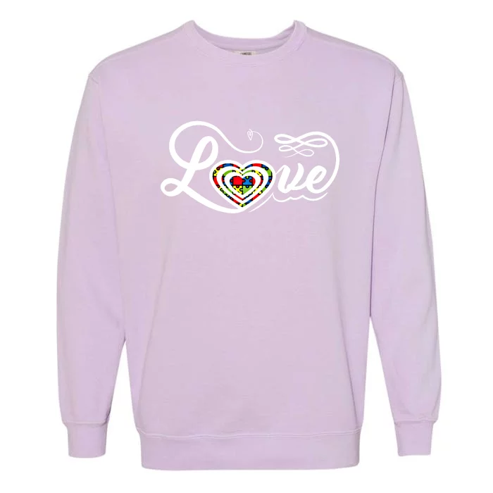 Love Autism Awareness Puzzle Piece Heart Sped Teacher Gift Garment-Dyed Sweatshirt