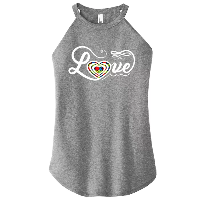 Love Autism Awareness Puzzle Piece Heart Sped Teacher Gift Women’s Perfect Tri Rocker Tank