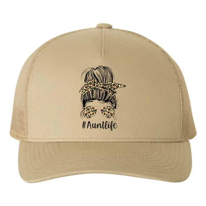 Leopard Aunties Aunt Life Funny Messy Bun Mother's Day Yupoong Adult 5-Panel Trucker Hat