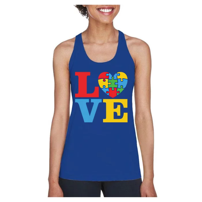 Love Autism Awareness To Show Autistic Support Cool Gift Women's Racerback Tank