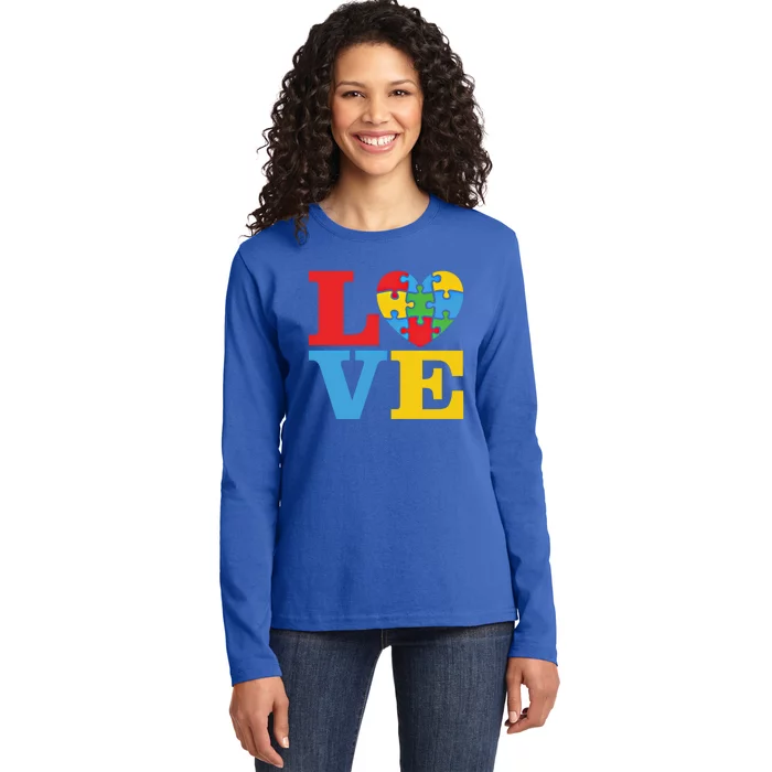 Love Autism Awareness To Show Autistic Support Cool Gift Ladies Long Sleeve Shirt