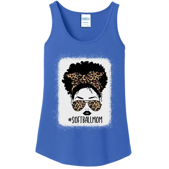 Leopard African American Softball Mom Life Messy Bun Hair Gift Ladies Essential Tank