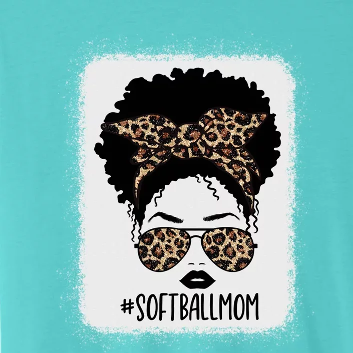 Leopard African American Softball Mom Life Messy Bun Hair Gift ChromaSoft Performance T-Shirt