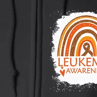 Leukemia Awareness Bleached Rainbow Orange Ribbon Full Zip Hoodie