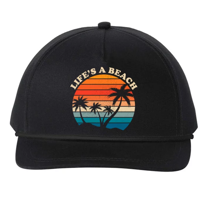 Lifes A Beach Retro Sunset Palm Tree Snapback Five-Panel Rope Hat