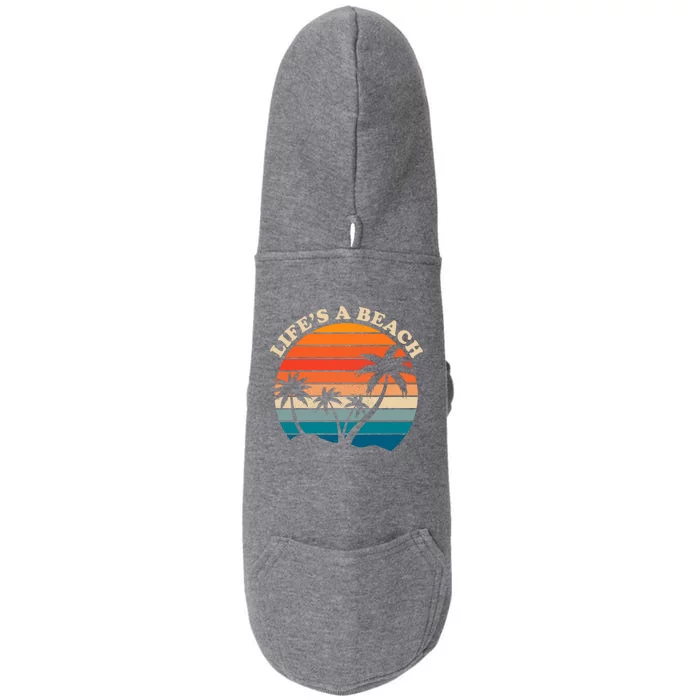 Lifes A Beach Retro Sunset Palm Tree Doggie 3-End Fleece Hoodie