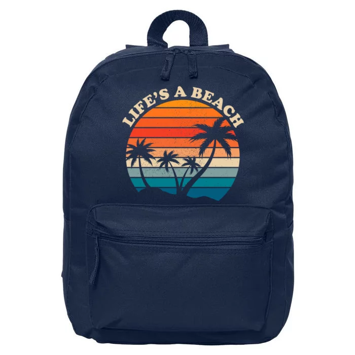 Lifes A Beach Retro Sunset Palm Tree 16 in Basic Backpack