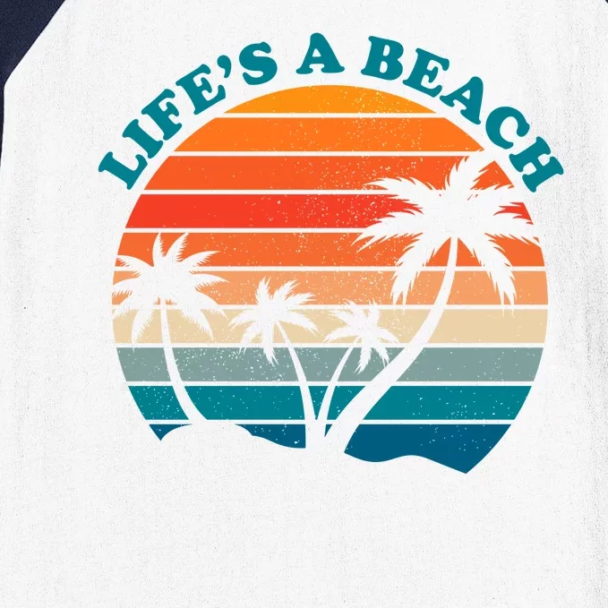 Lifes A Beach Retro Sunset Palm Tree Baseball Sleeve Shirt