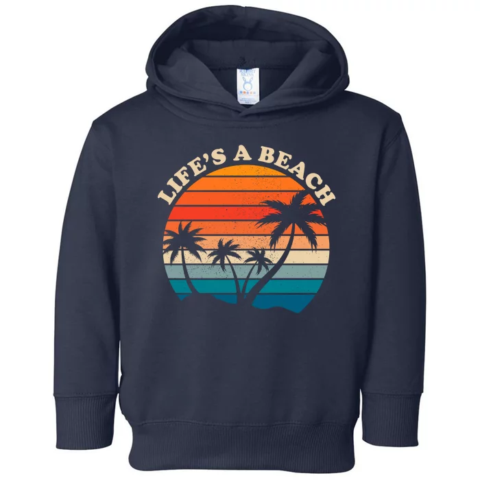 Lifes A Beach Retro Sunset Palm Tree Toddler Hoodie