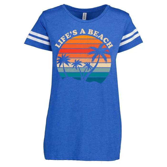 Lifes A Beach Retro Sunset Palm Tree Enza Ladies Jersey Football T-Shirt