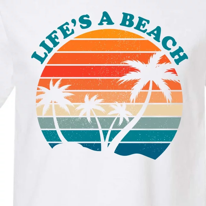 Lifes A Beach Retro Sunset Palm Tree Garment-Dyed Heavyweight T-Shirt