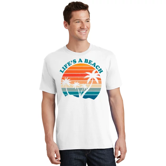 Lifes A Beach Retro Sunset Palm Tree T-Shirt