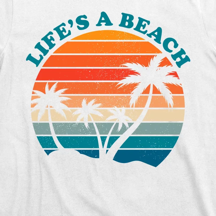 Lifes A Beach Retro Sunset Palm Tree T-Shirt