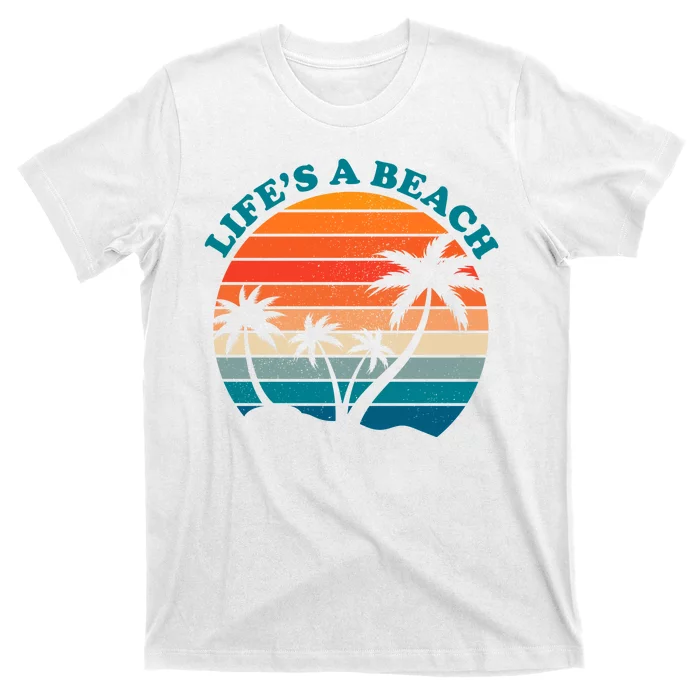 Lifes A Beach Retro Sunset Palm Tree T-Shirt