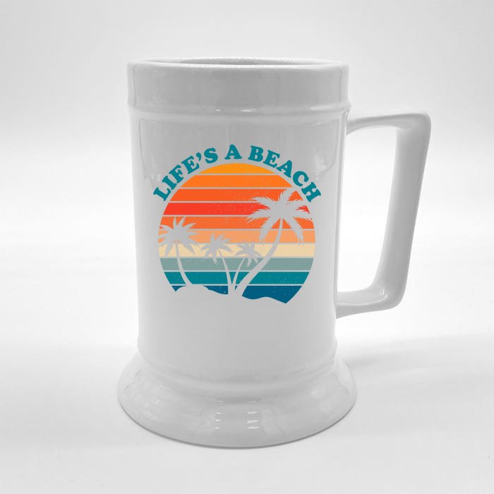 Lifes A Beach Retro Sunset Palm Tree Front & Back Beer Stein