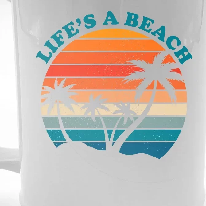 Lifes A Beach Retro Sunset Palm Tree Front & Back Beer Stein