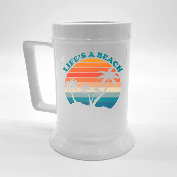 Lifes A Beach Retro Sunset Palm Tree Front & Back Beer Stein