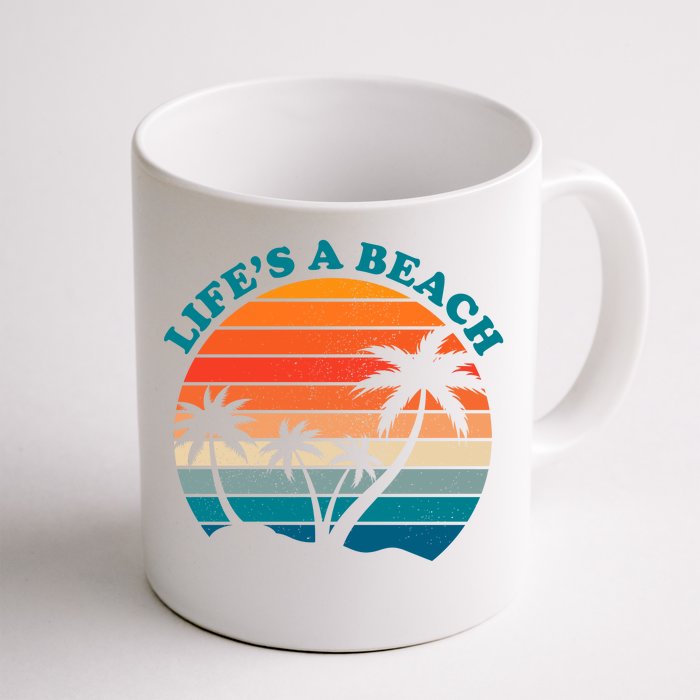 Lifes A Beach Retro Sunset Palm Tree Front & Back Coffee Mug