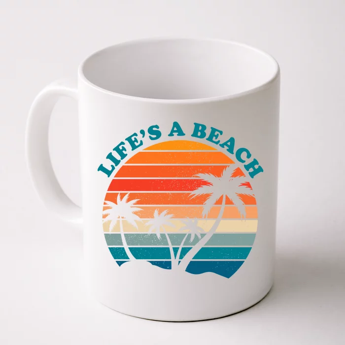 Lifes A Beach Retro Sunset Palm Tree Front & Back Coffee Mug