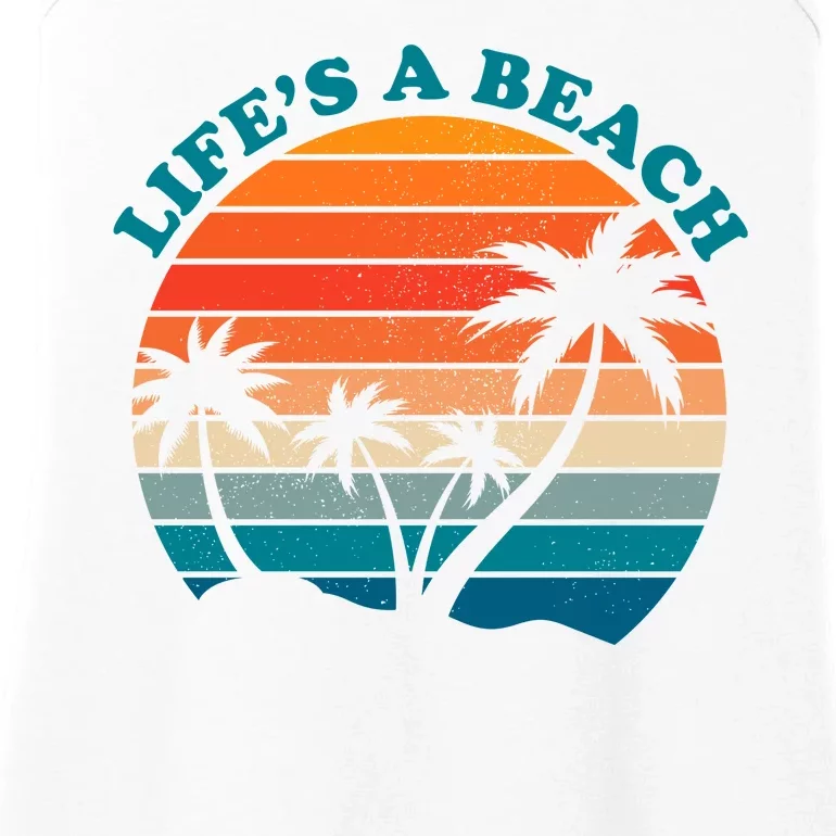 Lifes A Beach Retro Sunset Palm Tree Ladies Essential Tank