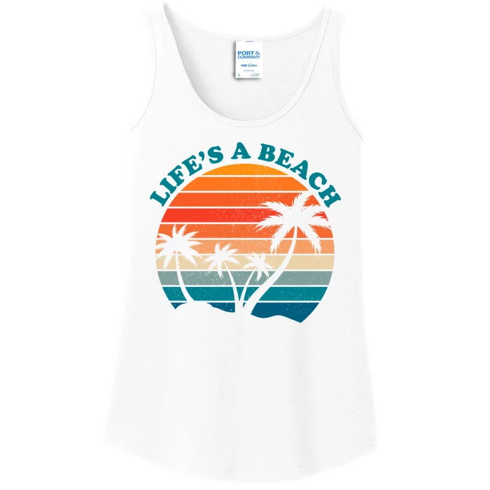 Lifes A Beach Retro Sunset Palm Tree Ladies Essential Tank