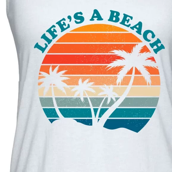 Lifes A Beach Retro Sunset Palm Tree Ladies Essential Flowy Tank