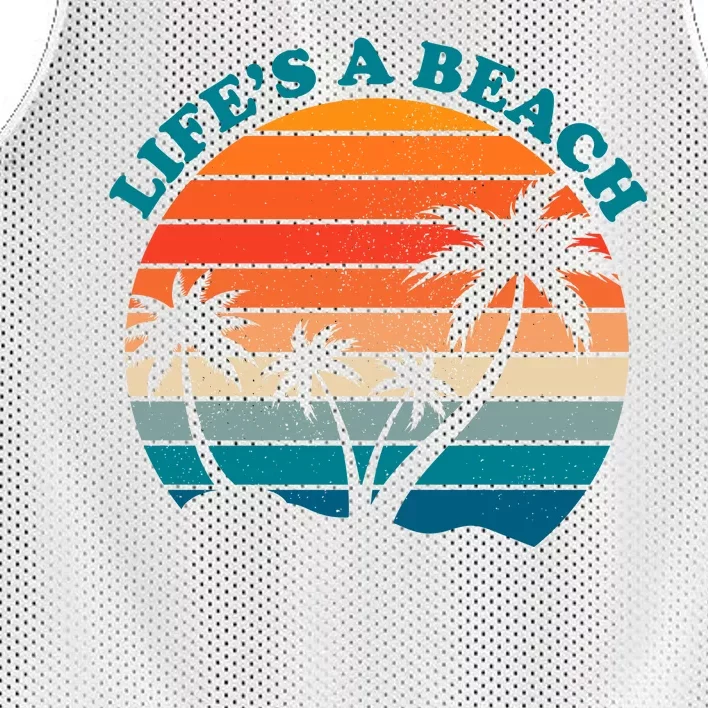 Lifes A Beach Retro Sunset Palm Tree Mesh Reversible Basketball Jersey Tank